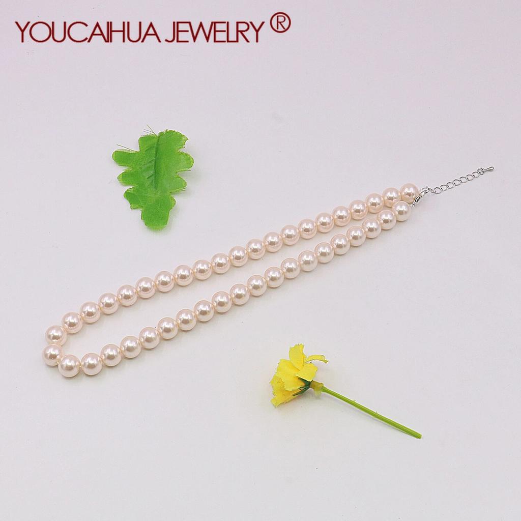 10mm Light Pink Shell Pearl Round Beads Necklace Pearl Neckwear Jewelry,AAA Neckchain,5cm Extension Chain,Girls Women's Party Gifts