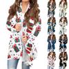 Women's Fashionable Loose-Fit Casual Cardigan With Christmas Print Mid-Length Coat