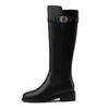 Cow Leather Autumn Winter Shoes Thick Med Heels Big Size 45 Size 44 Leather Metal Decoration Women Keep Warm Knee Boots