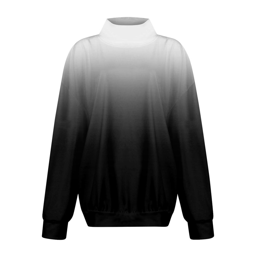 Женская мода градиент цвета с длинным рукавом свободный разрез половина водолазка толстовка топ