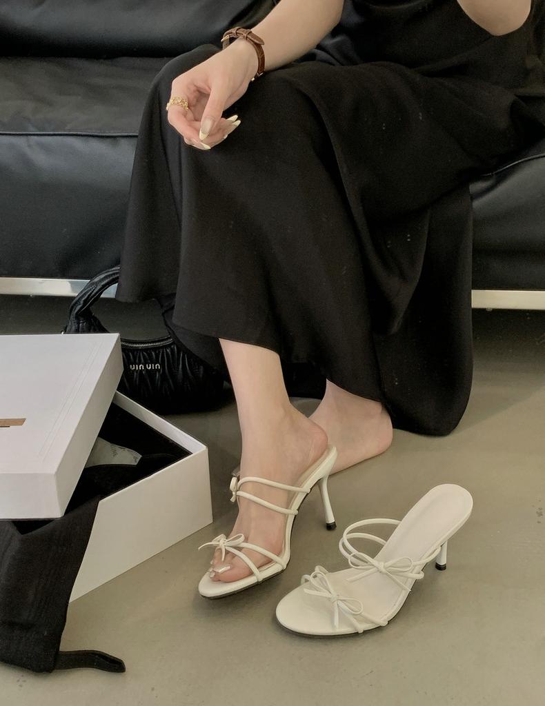 2025 New Sandals Women's Square Head Open-toed High Heels French Versatile Stiletto Outer Wear with Skirt One-word Belt Women's Shoes