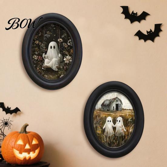 Niche Halloween Wall Decorations Ghost Art, Cute Table Sign, Vintage Oval Framed Decor Picture, Decorative Art for Mantel Living Room Bedroom