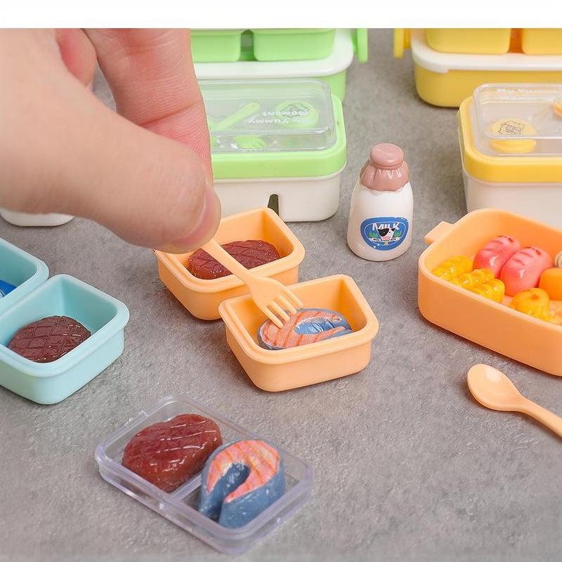 Dollhouse Simulation Mini Lunch Storage Box 1 Set Cartoon Kitchen Tableware for Kids Pretend Play Game Props