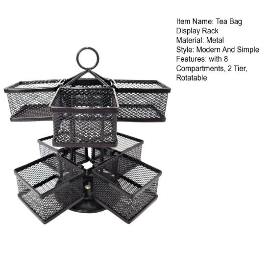 Tea Bag Organizer 2 Tier Metal Tea Bag Storage Holder with 8 Compartments Rotating Tea Bag Caddy for Kitchen Counter Up To 96 Tea Bags Storage