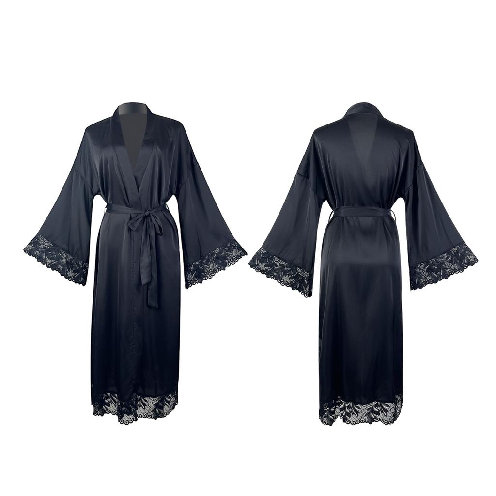 Hot Sale Women's Satin Bathrobes Long Belt Lace Light Luxury Sexy Gown Clothing