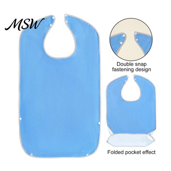 Machine Washable Mealtime Bibs Adult Large Bib, Solid Color Waterproof Clothing Protector, with Deep Crumb Protectors Catcher Design, Adjustable Snap