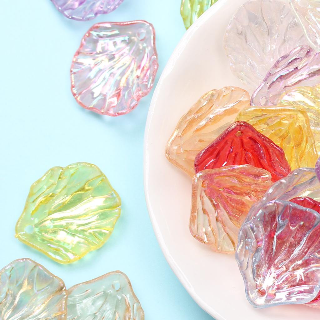 Acrylic for Jewelry Making 40pcs AB Colorful Cabbage Leaf Petal Beads Fashion Handmade Material with Holes