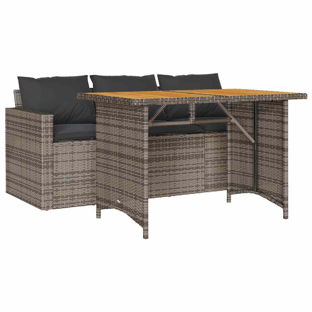 2 Piece Outdoor Dining Set with Cushions Grey Poly Rattan