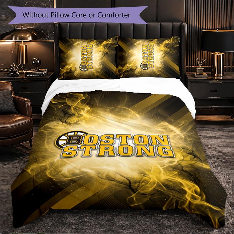 Boston Bruins Pattern Microfiber 3Pcs Bedding Set Decor Duvet Cover Set For Bedroom Home Use