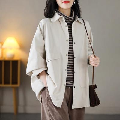 Весенне-осенняя женская свободная повседневная ветровка большого размера, корейская версия осенней куртки-рубашки с длинными рукавами