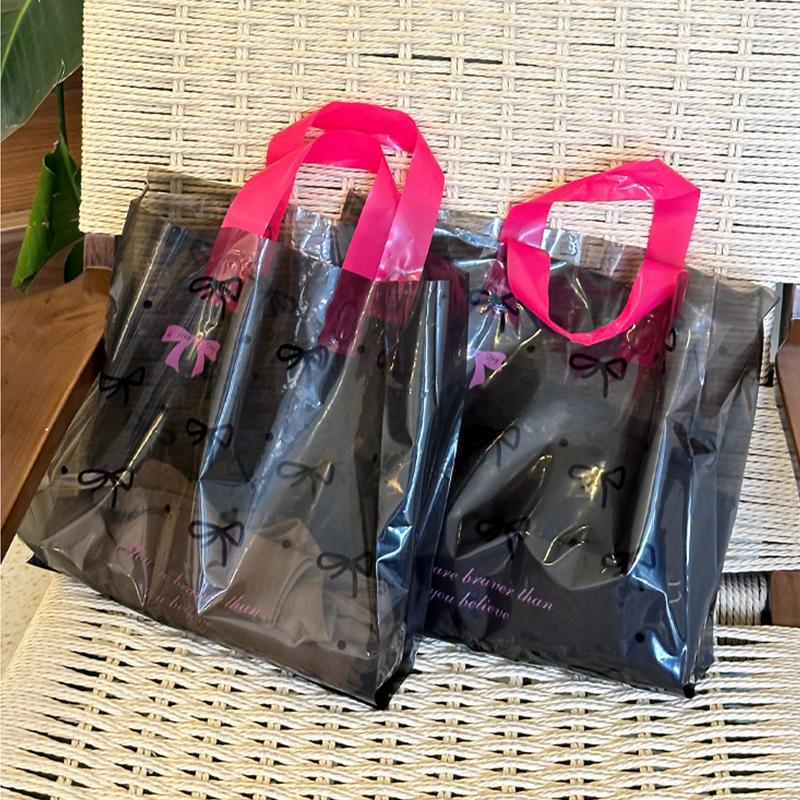 5/10 шт. Сумка-бабочка с узлом, мультяшная сумочка, утолщенная прозрачная сумка, прочный пластиковый пакет, многоразовый подарочный пакет, сумка для хранения 25x30x9 см