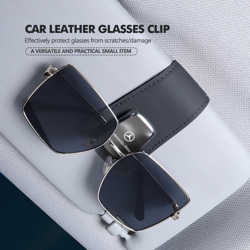 Car Sun Visor Sunglasses Holder Magnetic Leather Card Ticket Clip For Mercedes Benz CLK GLC W212 C200 C300 W203 W204 W205 W169 BF1
