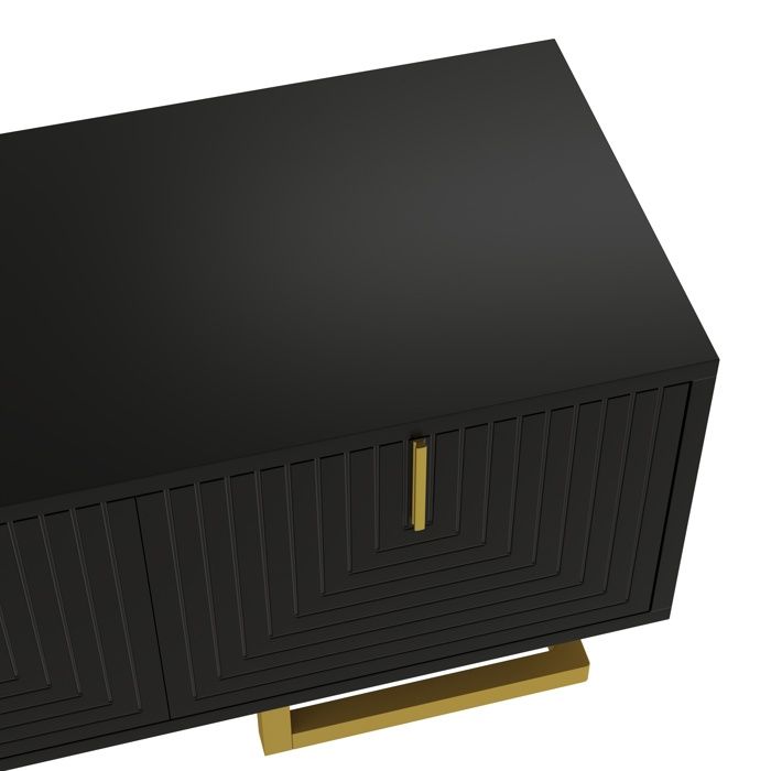 Meuble TV - MODERNLUXE - 160x38x44.5 cm - 4 portes - Pieds dorés - Noir