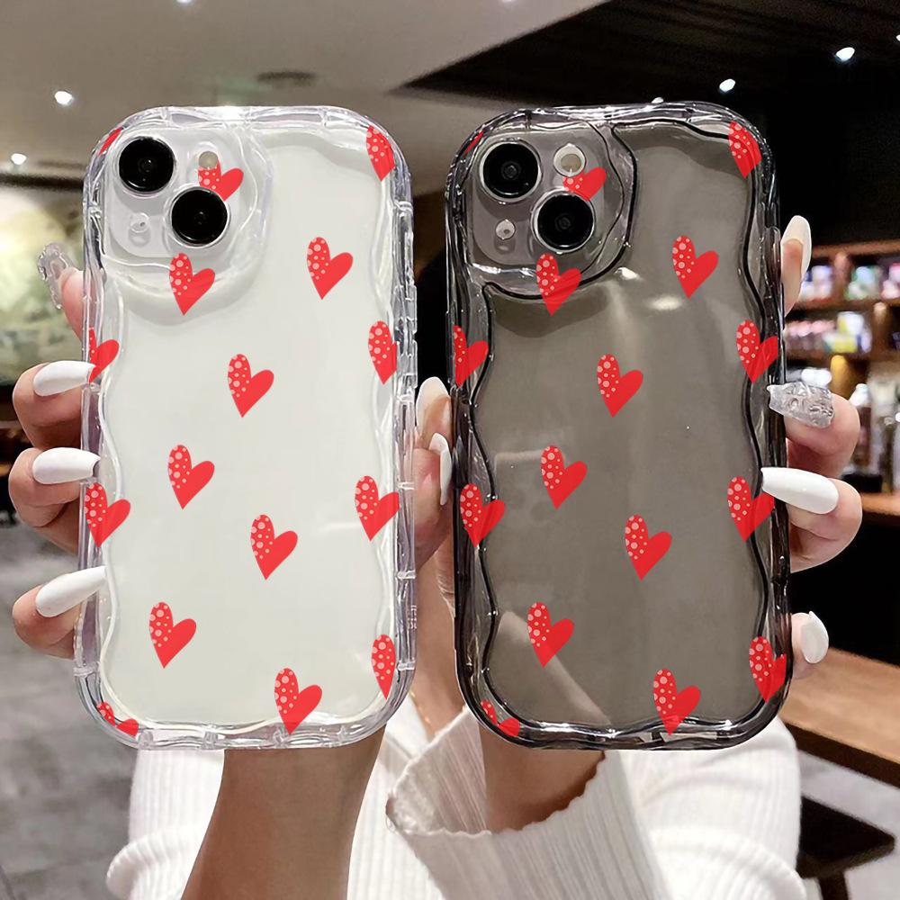 Cross Border Hot Selling Full Screen Heart-shaped Phone Case 16 Pro Max Apple 15 12 13 Wavy Edge 11 XS XR 7 8 Plus Case Funda