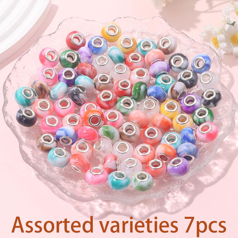 7/14/21 шт. европейских бусин-разделителей с крупными порами из смолы, случайный подбор цветов, серия очаровательных светлых бусин, принадлежности для изготовления ювелирных изделий из ожерелий и браслетов