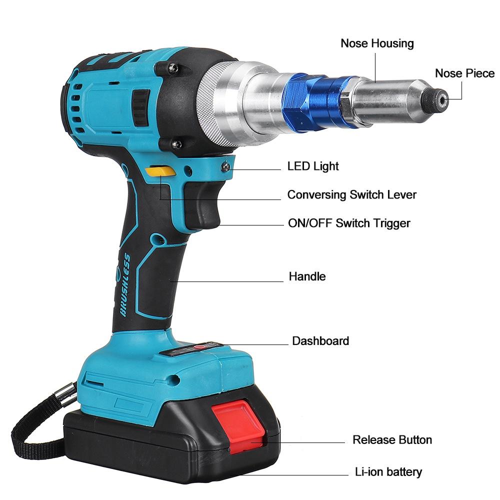 110V/220V 2.4-4.8mm 88VF 1000NM Cordless Electric Rivet Rivet Nut Drill Insert Nut Pull Riveting Tool