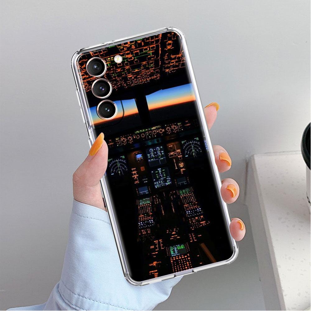 Прозрачный чехол для Samsung Galaxy S22 S20 FE S21 S23 Plus Note 20 10 Phone Shell Aviation Airplane Verticopter Cockpit Instrument