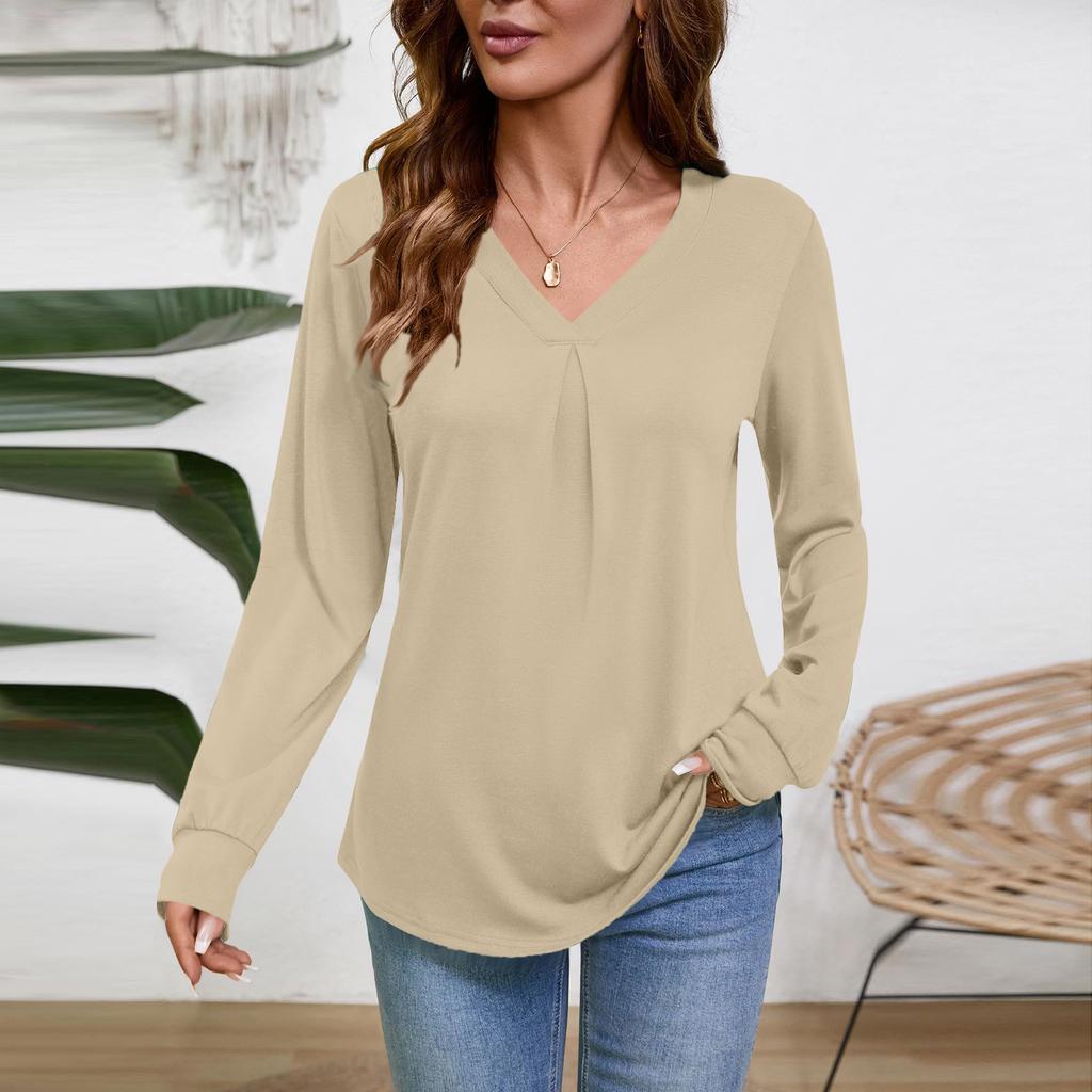 Женская блузка с длинным рукавом и V-образным вырезом, деловая повседневная туника, топ свободного кроя, рабочая рубашка
