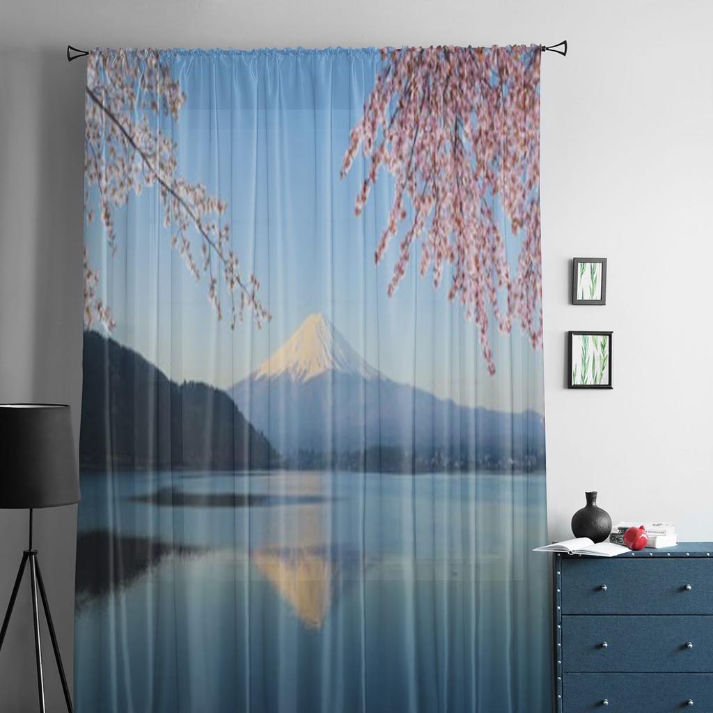 Гора Фудзи с видом на цветущую сакуру с озера Кавагутико Япония Прозрачные шторы для комнаты, спальни, окна, вуали, тюль, занавески