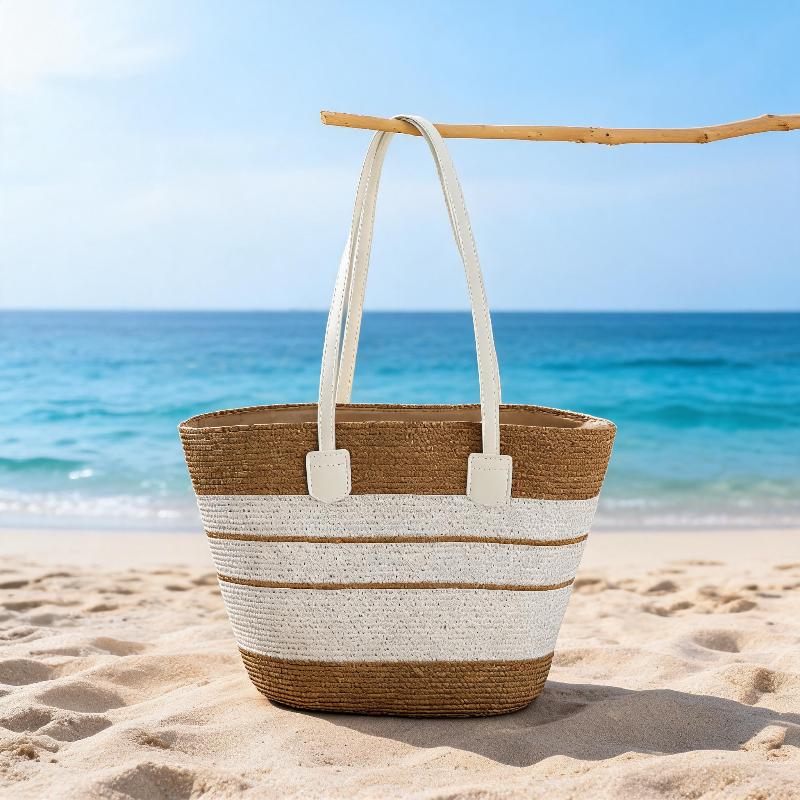 Straw Hat Tote Bag Set Adjustable Wide Brim Sun Hat Sturdy Woven Handbag 2Pcs for Women Outdoor Summer Activities