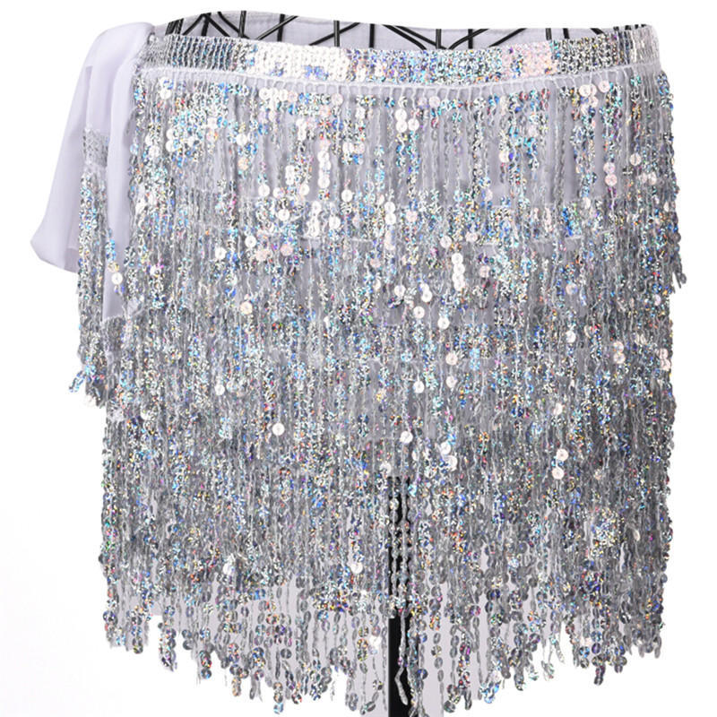 Костюм для танца живота с блестками, кисточками, бахромой, шарфом, поясом, юбкой с запахом на талии