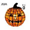 Halloween Themed Light 1/2Pcs Bow Pumpkin Light, Stained Glass Desk Lamp, Warm Night Spooky Jack-O-Lantern Nigh Decoration for Home Office