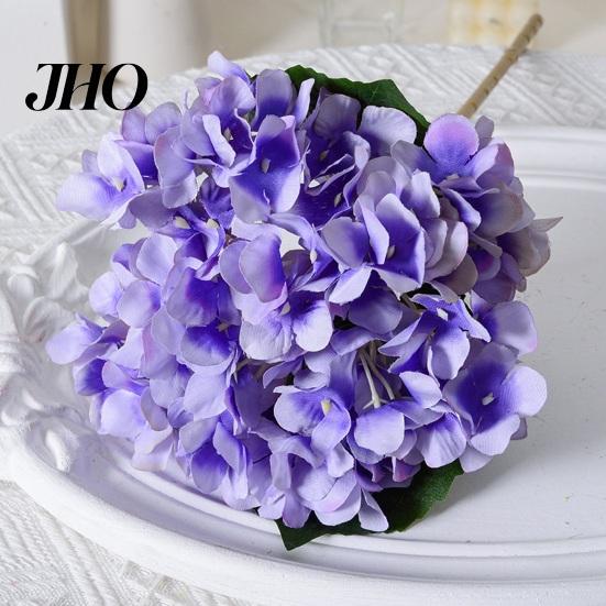 Decorative Fake Flowers Artificial Hydrangea with Green Leaves Stem Realistic Flower Wedding Lifelike Blooms Home Office Table Centerpiece Faux Floral