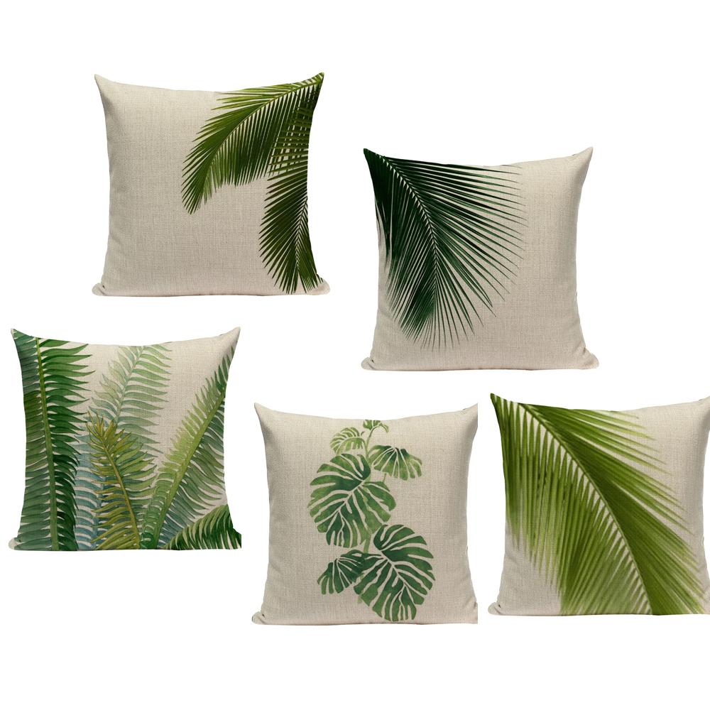 Tropical Plants Palm Tree Printed Decorative Throw Pillow Cushion Cover Case Green Leaf Leaves Cushion Case For Sofa Home