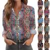 Women's Shirt Blouse Print Button Long Sleeve Casual Basic Shirt Collar Regular Top With Pockets