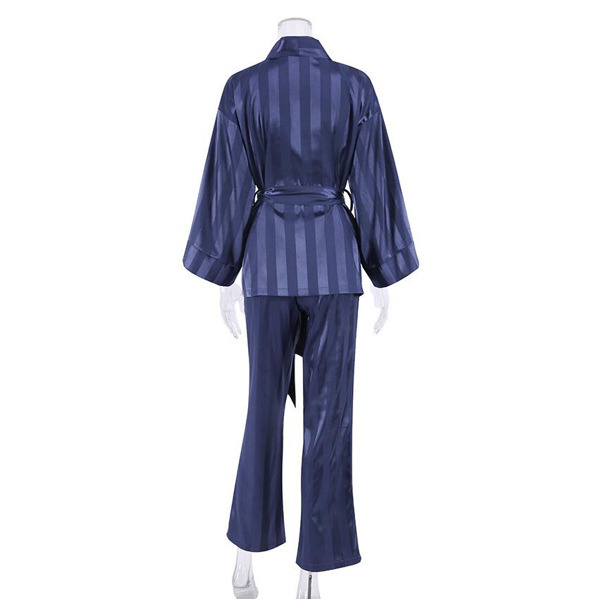 Осенний атласный длинный рукав кардиган галстук халат комплект женский домашний свободные длинные брюки пижамный костюм