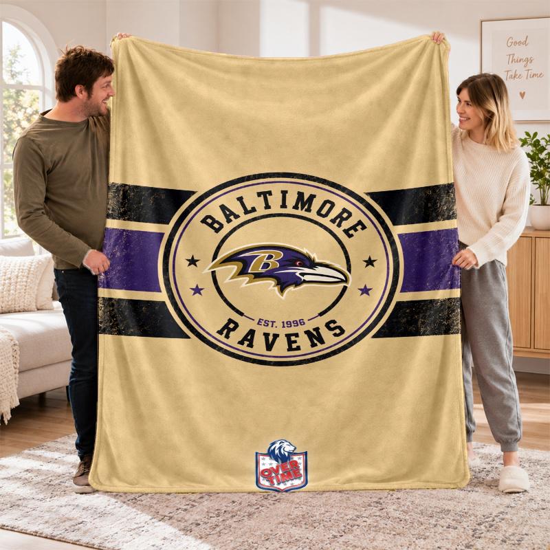 Flannel Fleece Blanket with Baltimore Ravens Design, Soft Lightweight Throw for Bed Sofa Travel