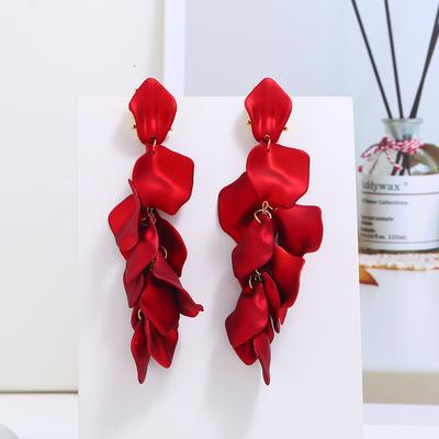Серьги-пусеты из серебра 925 пробы с лепестками красной розы, женственные длинные серьги с бахромой, ретро, преувеличенные, с индивидуальностью, модные серьги.