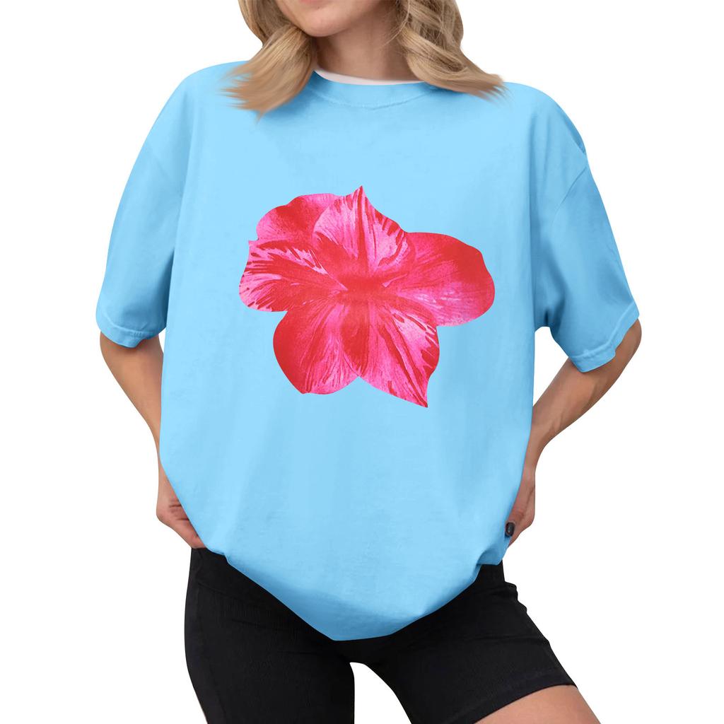 Женская повседневная футболка с принтом, пуловер с круглым вырезом, топ с короткими рукавами