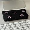 Canvas Cute Embroidered Bag Bowknot Storage Bag Funny Cosmetics Bag