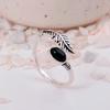 Adjustable Black Onyx Feather Ring | Silver Plated Boho Wrap Jewelry | Protection Stone Gift for Her