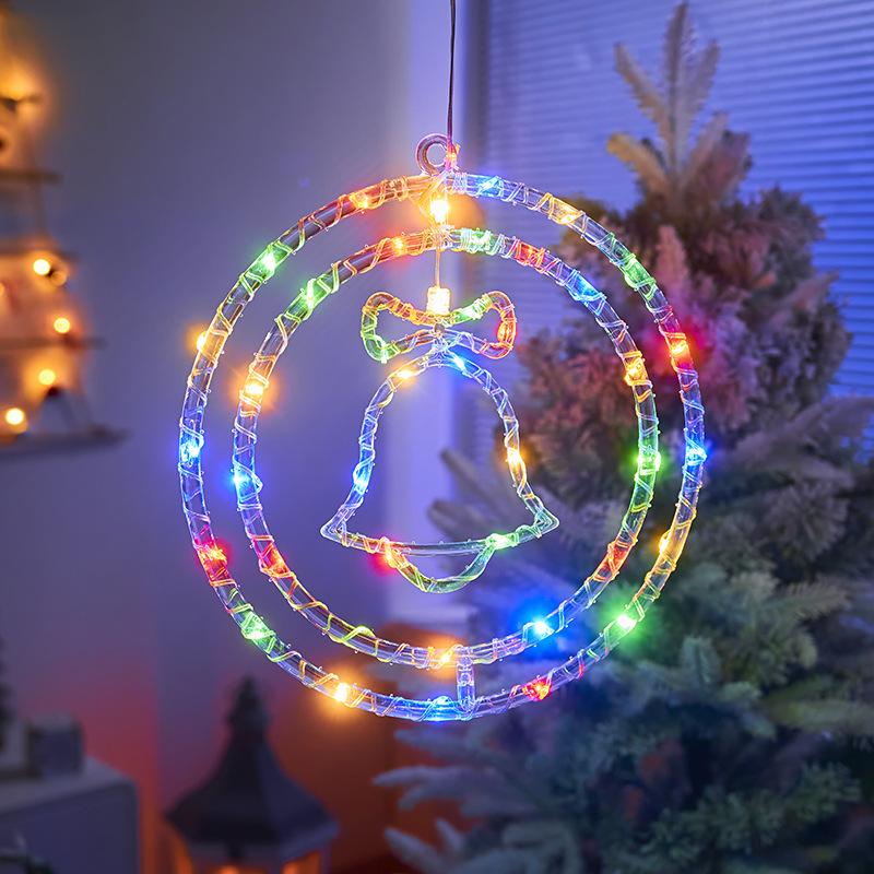 Christmas Decoration 3D Pentagram Moon Elk Snowflakes Hanging Lights for Christmas Windows Holidays
