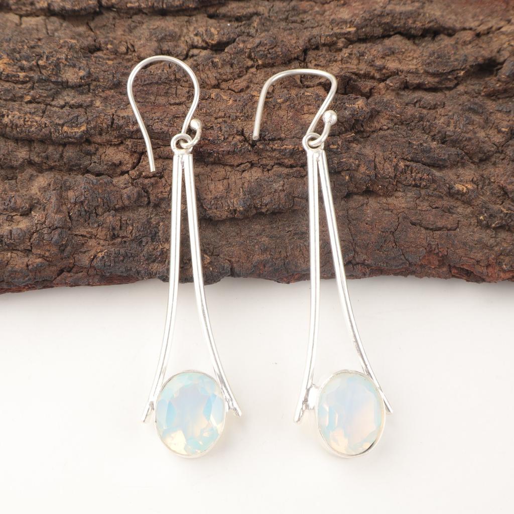 Молочный опал камень стерлинговое серебро бохо висячие серьги-капли элегантные серьги-крючки ювелирные изделия EE-136-14