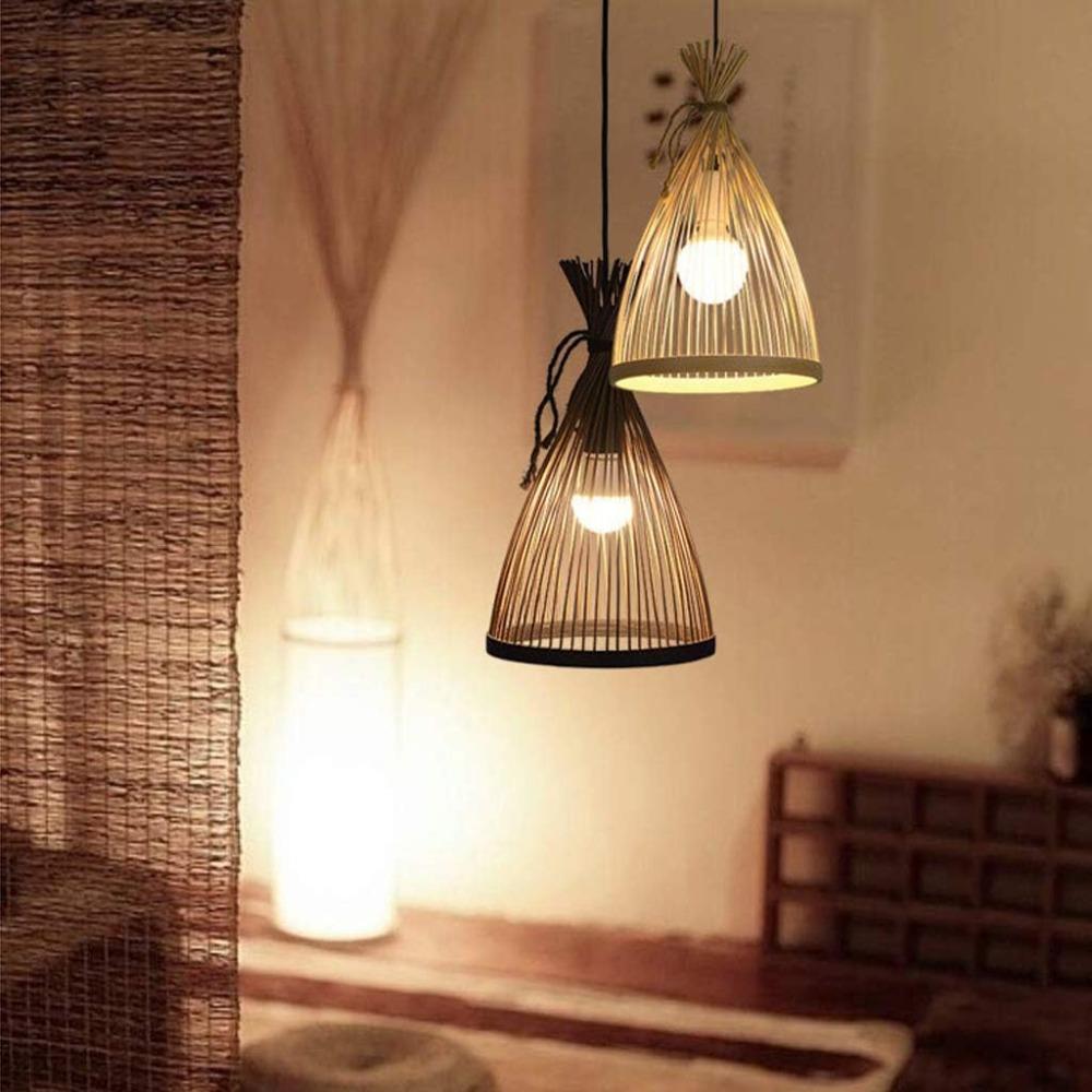 JOYINLED Bamboo Chandelier Woven Pendant Lamp Retro Lantern Bamboo Lampshade Handmade Lamp E27 for Restaurant Living Room