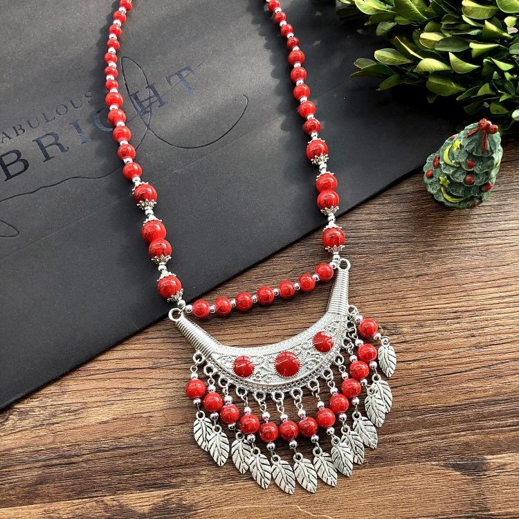 Vintage Personality Handmade Necklace Bohemian Sweater Chain Moon Flower Beads Versatile Headdress Women's Accessories