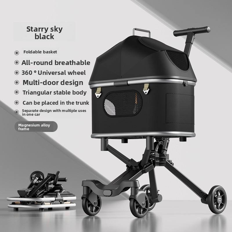 Magnesium Alloy Pet Stroller Ultra Lightweight Foldable Dog Cat Carrier Portable Travel Pushchair for Teddy Outdoor Walking Cart