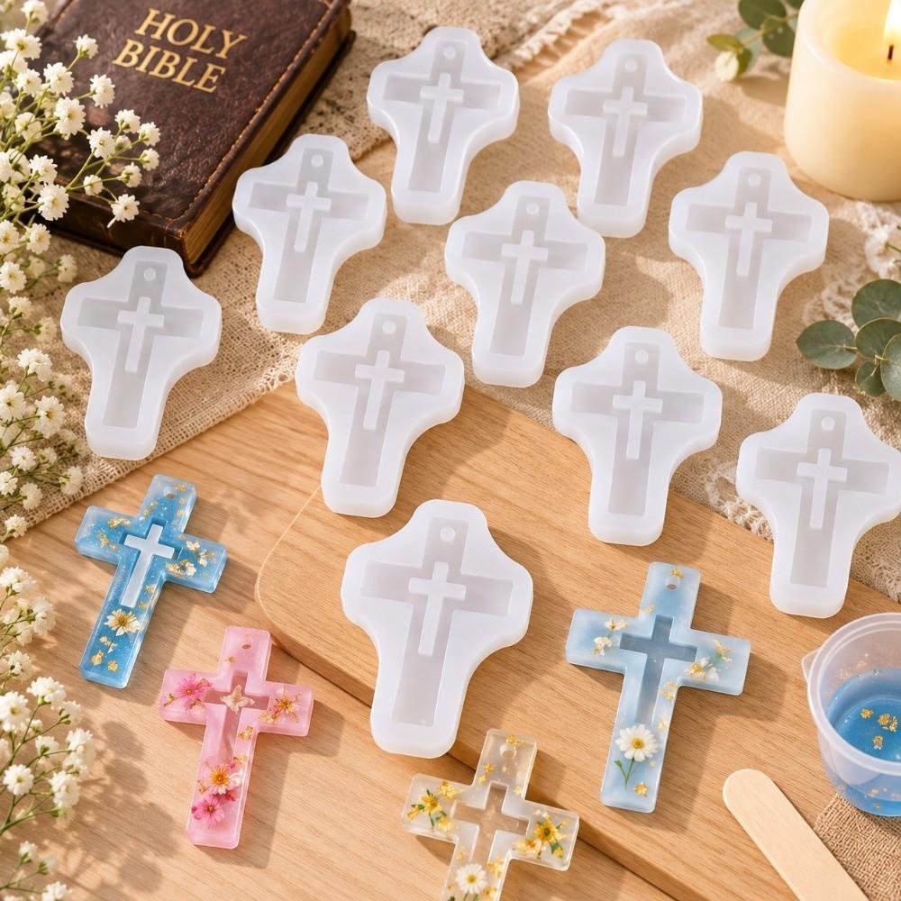 10pcs Food Grade Silicone Silicone Cross Mold Pendant Casting Mold For Craft Projects