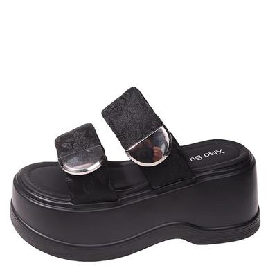 Мода Модные женские шлепанцы с принтом 2024 Новые универсальные шлепанцы на толстой подошве с платформой для увеличения роста Женская уличная обувь