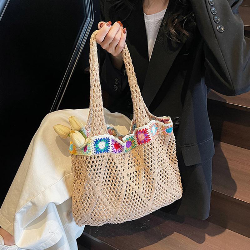 Summer Mesh Knitted Fashionable and Casual Beach Bag Travel Tote Commuter Bag Vacation Shopping Handbag Women Daily Use AVE