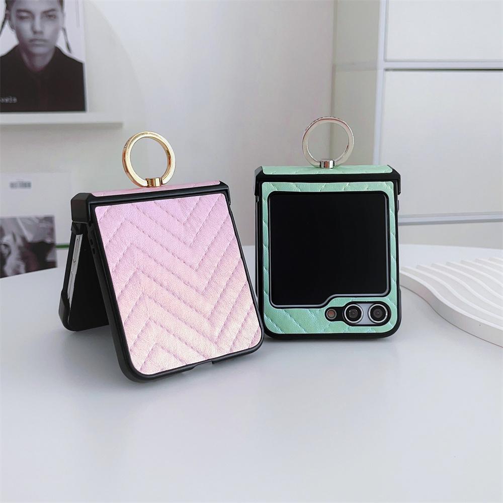 Gradient Leather Colorful Case for Samsung Galaxy Z Flip 4 3 flip G Ring Holder Bracket Shockproof Cover for Samsung ZFlip4