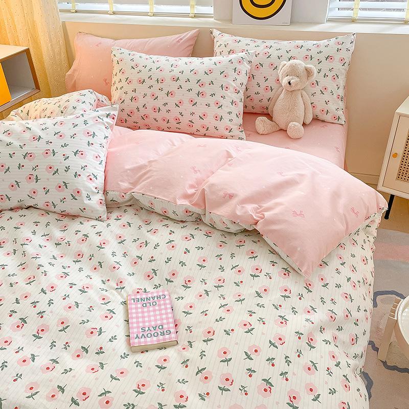 Комплект из четырех предметов из чистого хлопка, счет 60, утолщенное постельное белье из чистого хлопка, комплект из трех предметов, длинноволокнистый хлопок, небольшой свежий пододеяльник, простыня на подгонке.