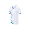 Li Ning Badminton Series Logo Striped V-Neck Pullover Short Sleeve T-Shirt Unisex Tops Standard-White AAYT587-1