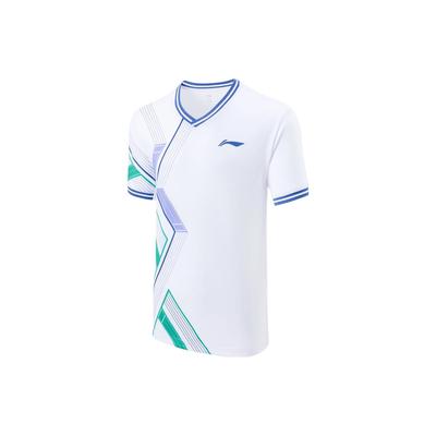 Футболка-пуловер с коротким рукавом и логотипом серии Li Ning Badminton, унисекс, стандартный белый цвет, AAYT587-1