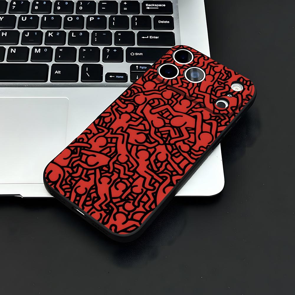 Artist K-H-haring Phone Case For IPhone 17 Air 16 E Pro Max 15 14 13 Mini 12 Pro 11 Max Plus Black Soft Shell