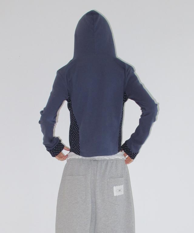 RONRON Dot Panel Slim Hoodie Long Sleeve Navy