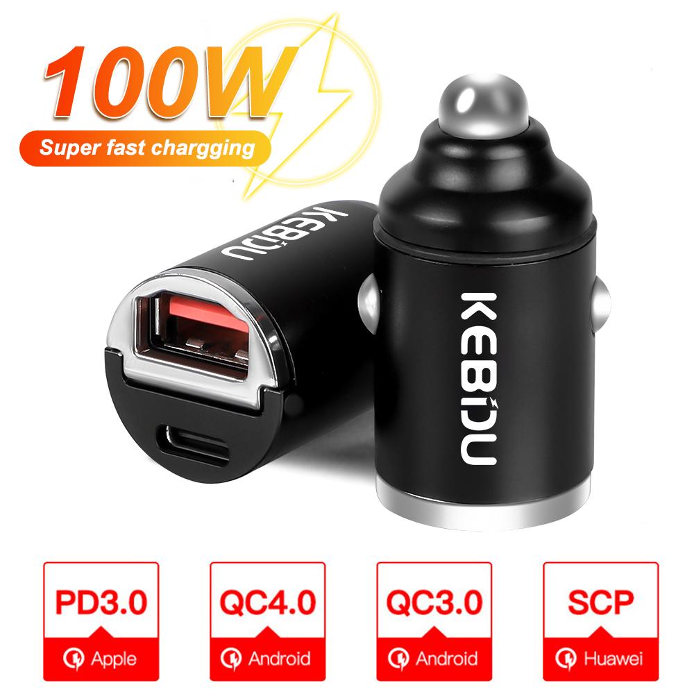 100 Вт QC3.0 PD Автомобильное зарядное устройство Mini USB Type C Адаптер автомобильного зарядного устройства Быстрая зарядка Автомобильное зарядное устройство для мобильного телефона iPhone Xiaomi